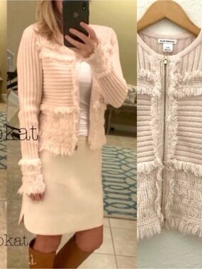 Club Monaco Wool Pale Pink fringe Sweater